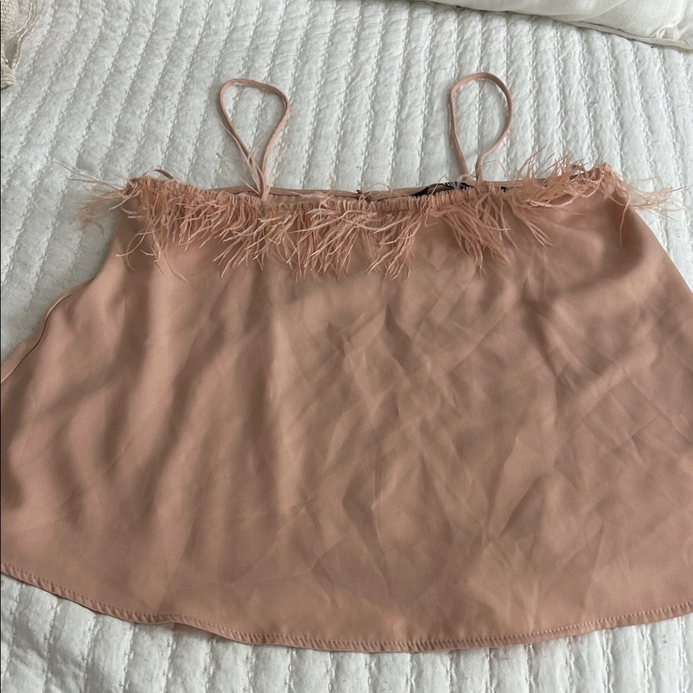 Zara Blush Pink Feather Trim Camisole
